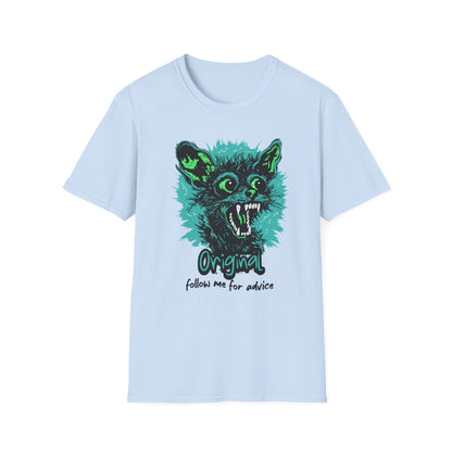 T-Shirt — 'Original: Follow Me For Advice' Retro Green Feral Cat Graphic - Estrella & The Stars