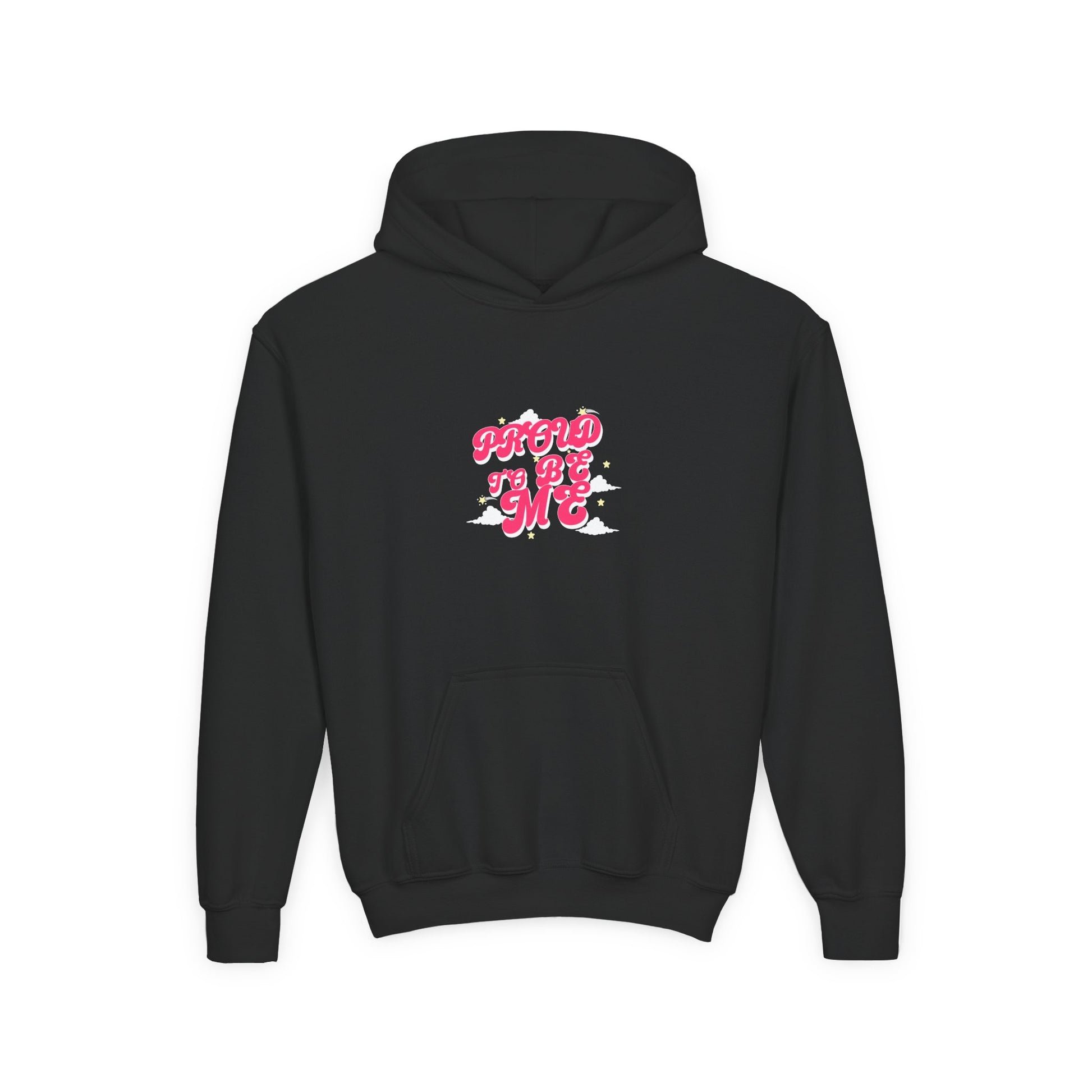 Youth Hoodie - "Proud of Me" Pink Retro Script Kids Pullover - Estrella & The Stars