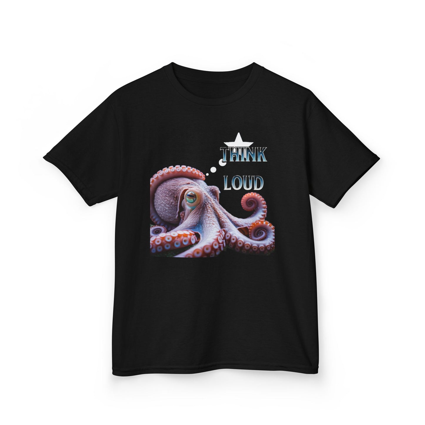 Colorful Octopus Kids Tee with Bold "Think Loud" Design - Estrella & The Stars