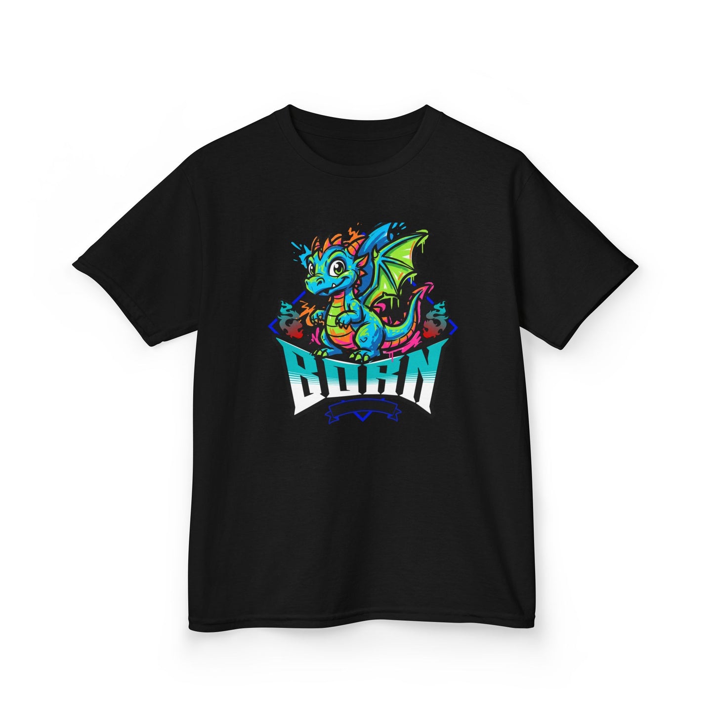 Dragonborn Kids T‑Shirt — Colorful Baby Dragon 'BORN' Graphic Tee for Kids - Estrella & The Stars