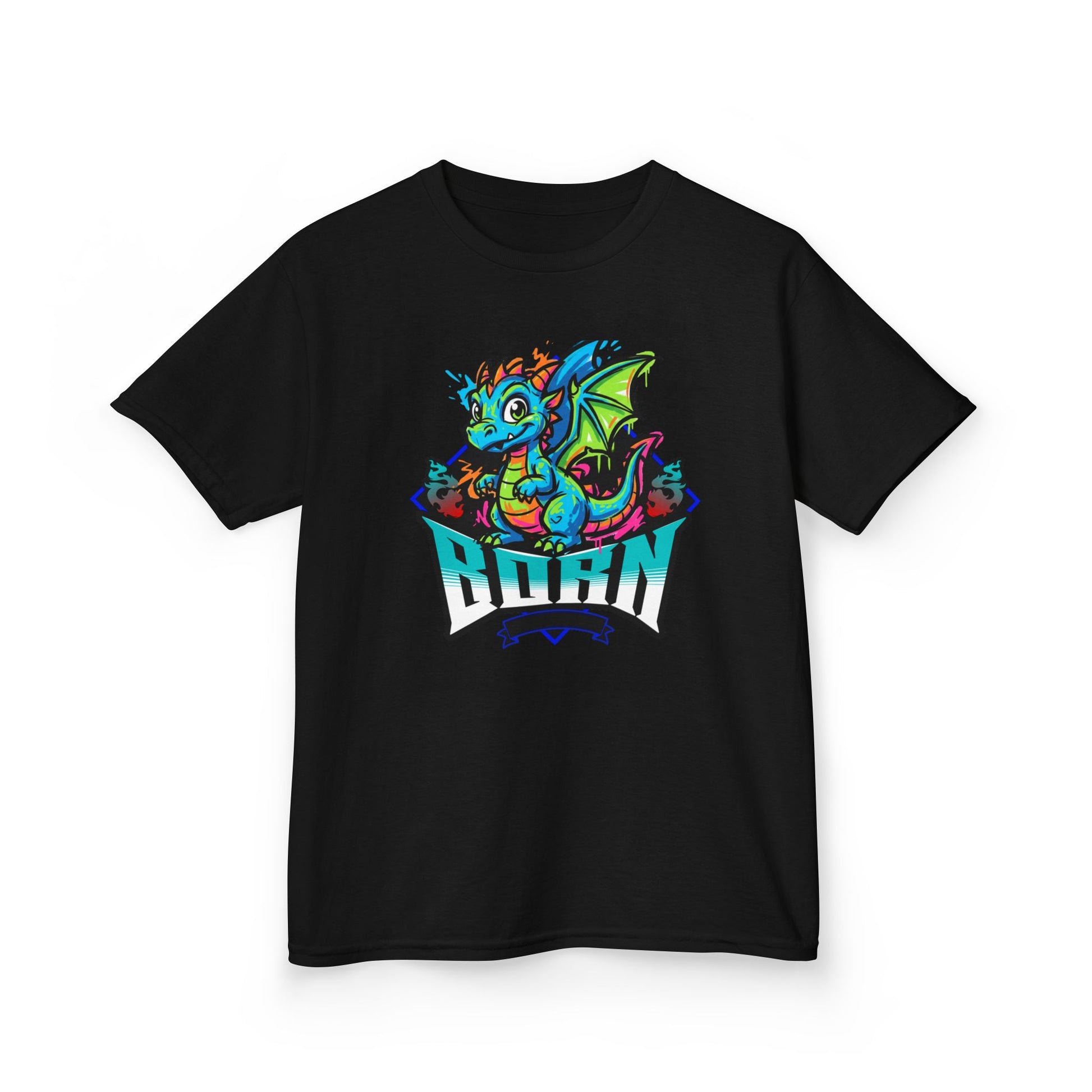 Dragonborn Kids T‑Shirt — Colorful Baby Dragon 'BORN' Graphic Tee for Kids - Estrella & The Stars
