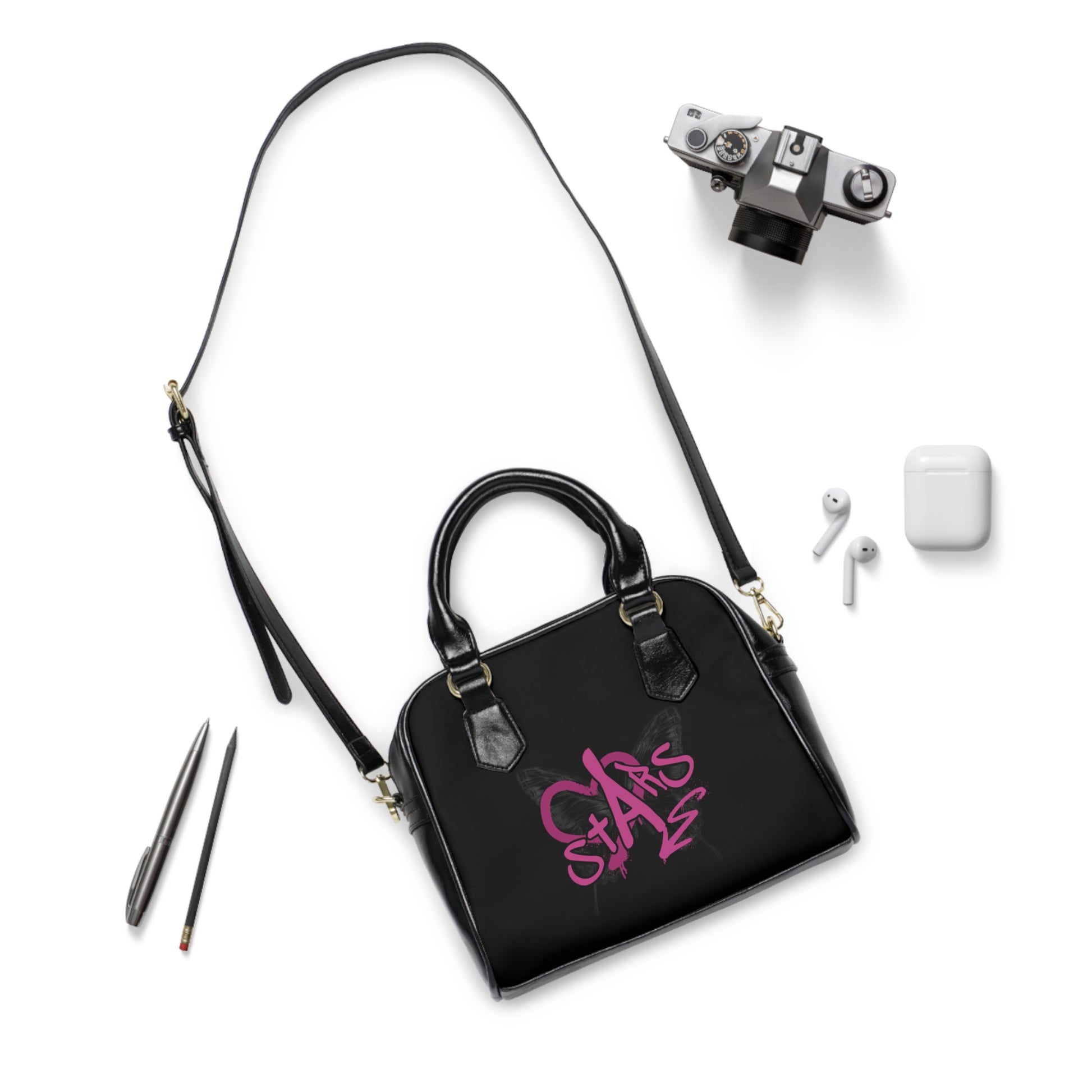Copy of Shoulder Handbag - Pink Graffiti Heart & "Stars" Print Leather Satchel - Estrella & The Stars