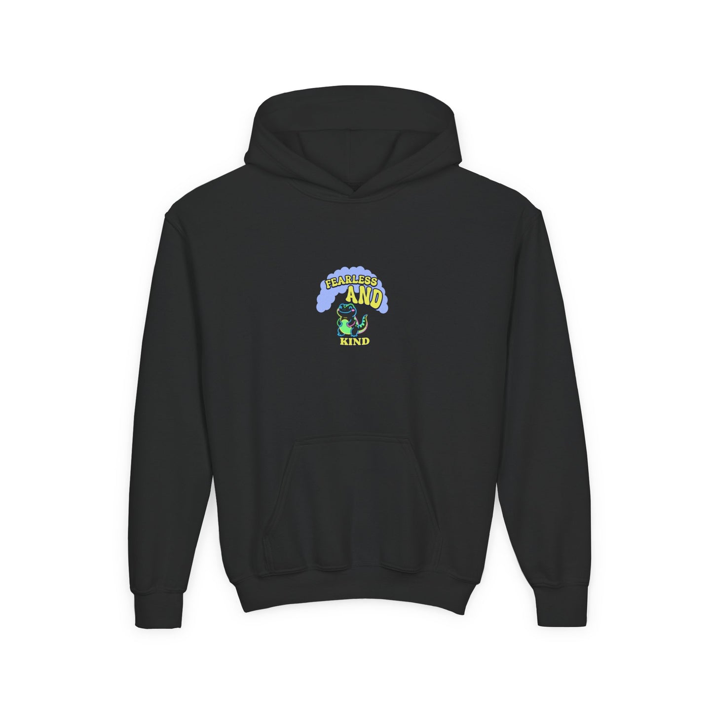 Youth Hoodie - 'Small But MIGHTY' Dino Graphic Kids Hooded Sweatshirt - Estrella & The Stars