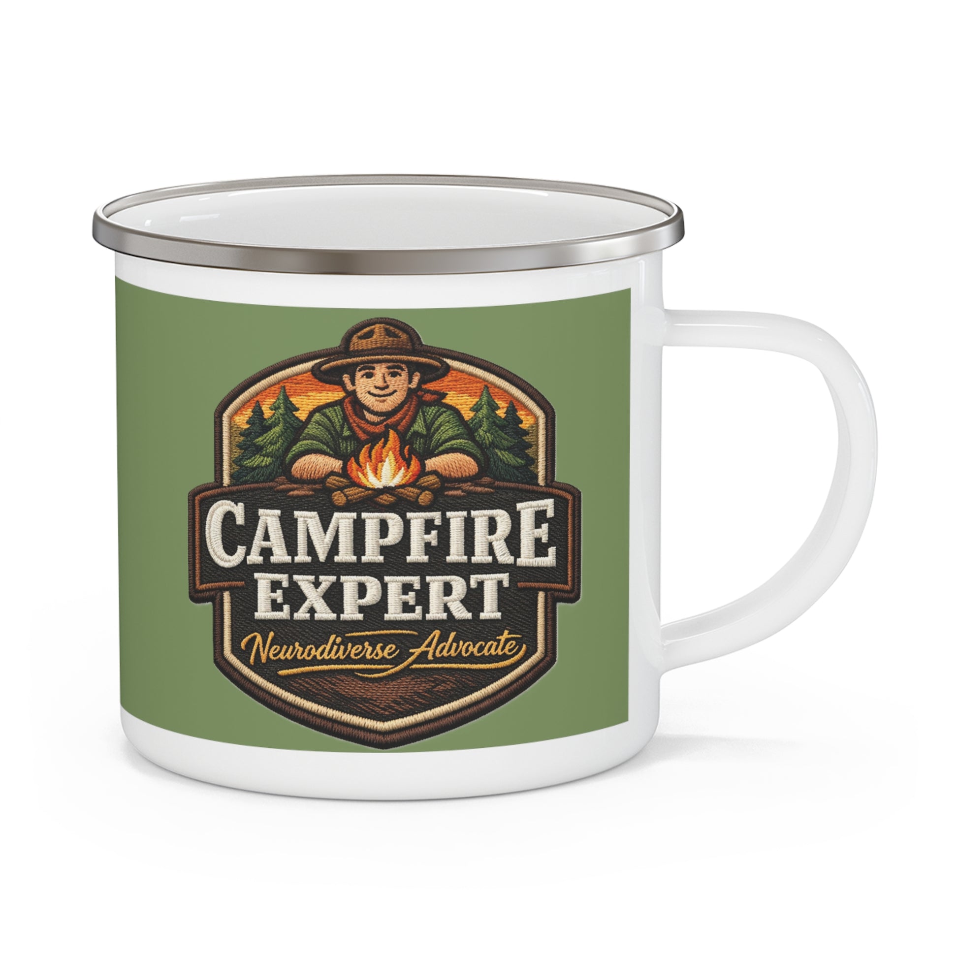 Enamel Camping Mug — "Campfire Expert" Outdoorsman Coffee Cup (Neurodiverse Advocate) - Estrella & The Stars