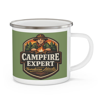 Enamel Camping Mug — "Campfire Expert" Outdoorsman Coffee Cup (Neurodiverse Advocate) - Estrella & The Stars