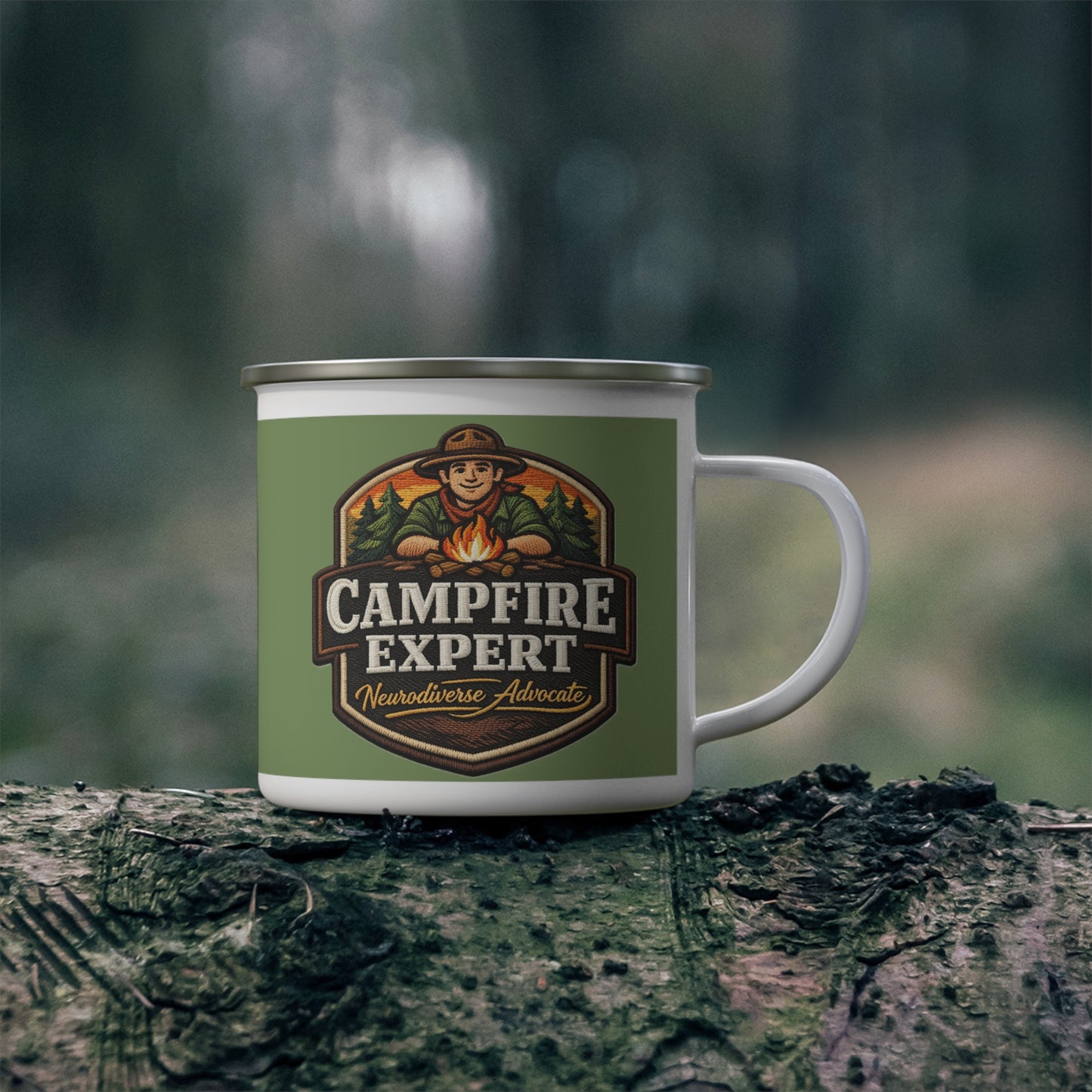 Enamel Camping Mug — "Campfire Expert" Outdoorsman Coffee Cup (Neurodiverse Advocate) - Estrella & The Stars
