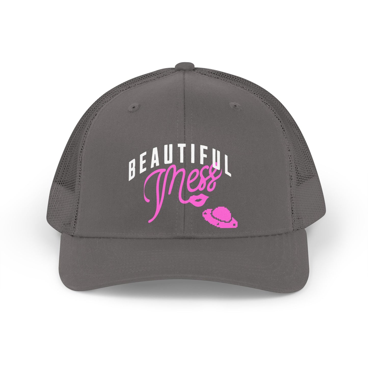 Copy of Beautiful Mess Trucker Hat - Retro Script Pink Accent Mesh Cap - Estrella & The Stars