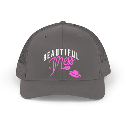 Copy of Beautiful Mess Trucker Hat - Retro Script Pink Accent Mesh Cap - Estrella & The Stars