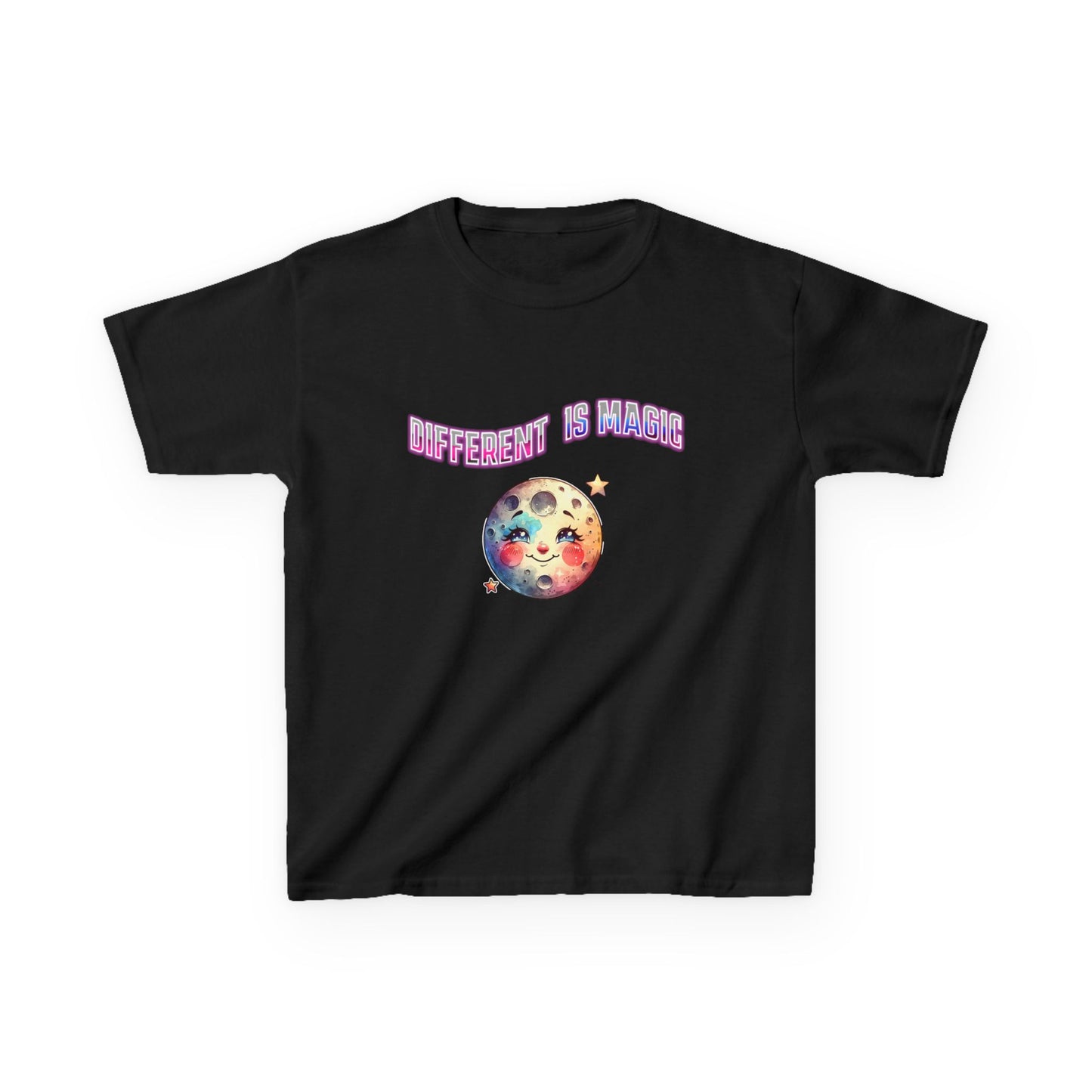 Kids Tee — "Different Is Normal" Rainbow Moon Graphic - Estrella & The Stars