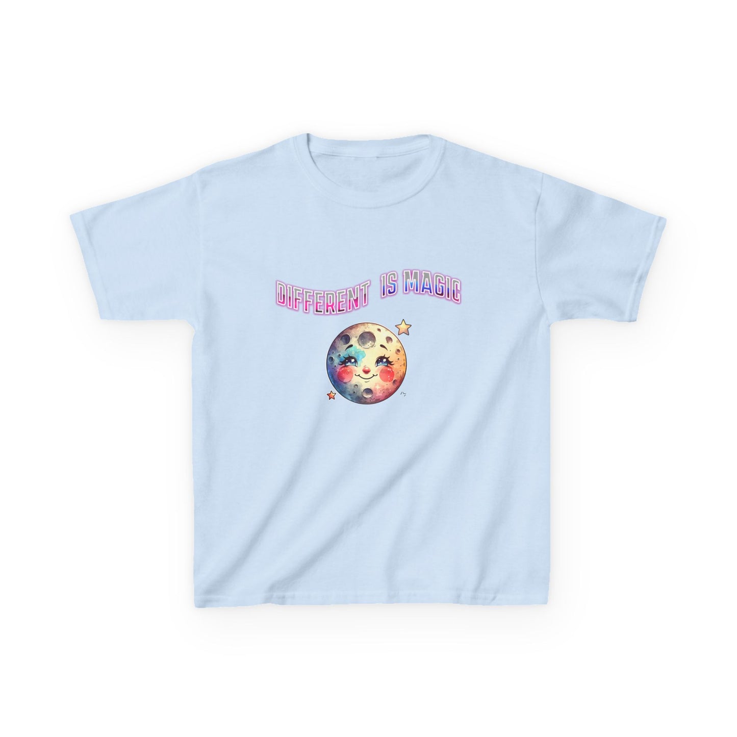 Kids Tee — "Different Is Normal" Rainbow Moon Graphic - Estrella & The Stars