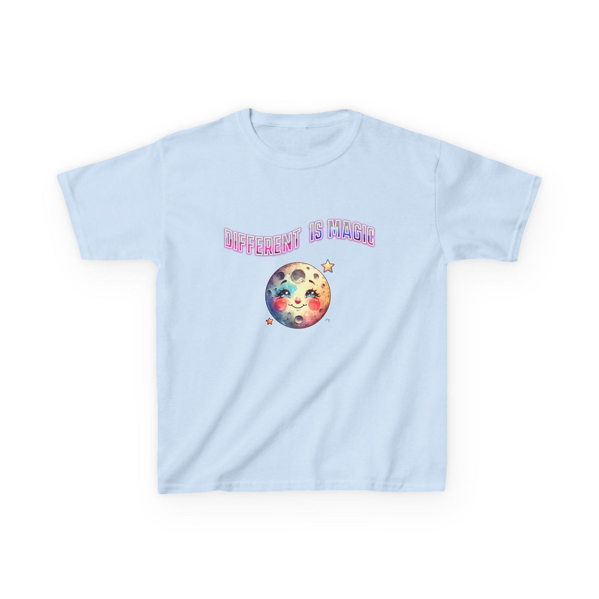 Kids Tee — "Different Is Normal" Rainbow Moon Graphic - Estrella & The Stars
