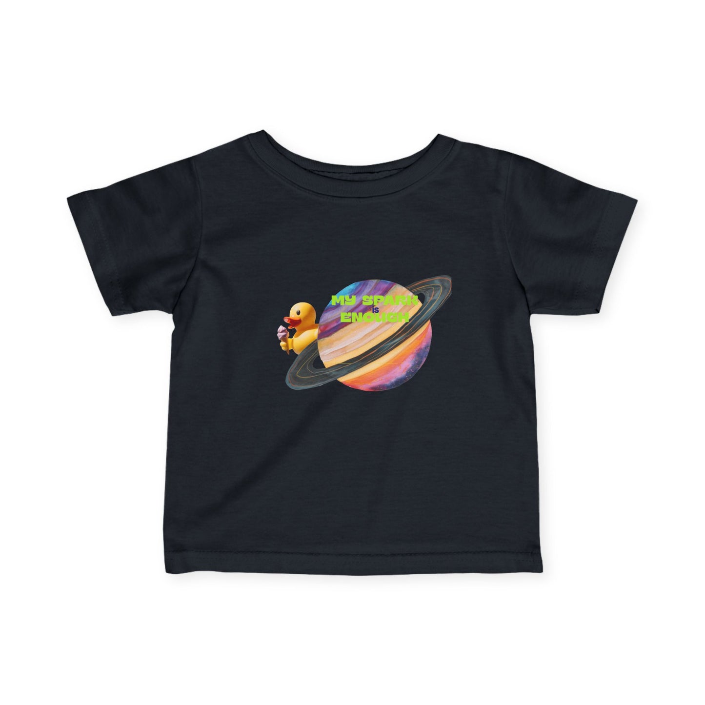 Infant Tee — Cute Rubber Duck on Saturn Baby T‑Shirt ("Aim Your Eyes") - Estrella & The Stars