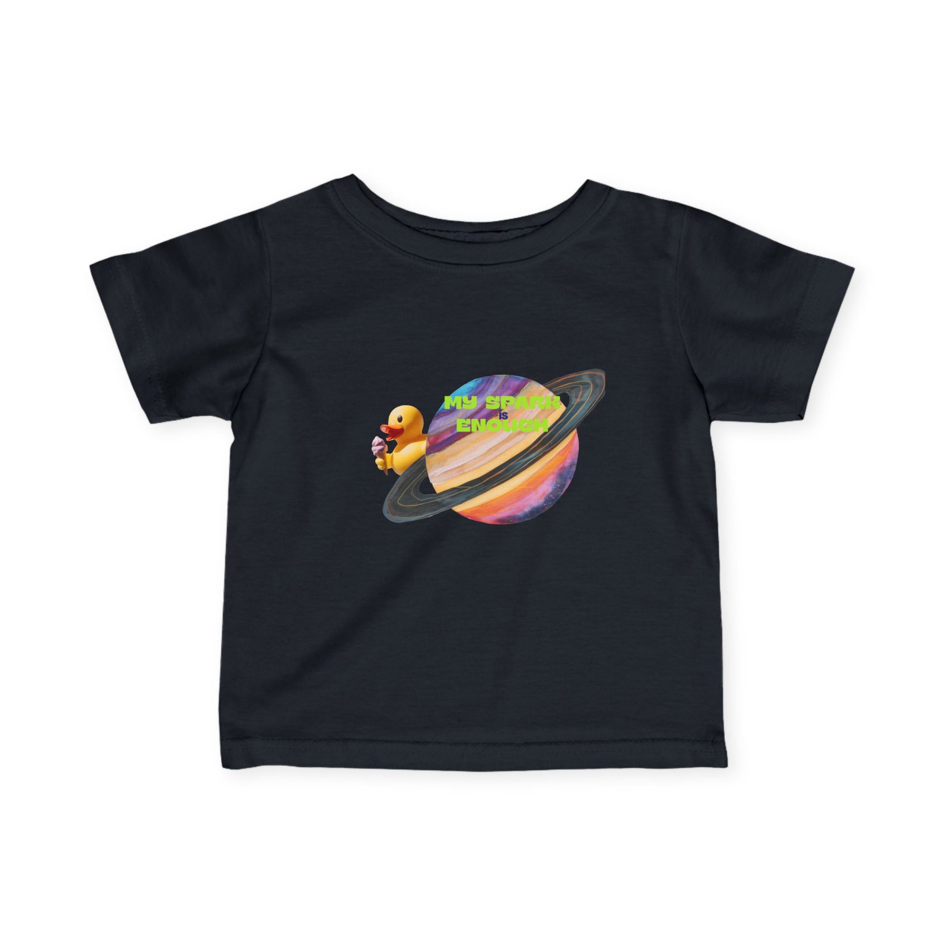 Infant Tee — Cute Rubber Duck on Saturn Baby T‑Shirt ("Aim Your Eyes") - Estrella & The Stars