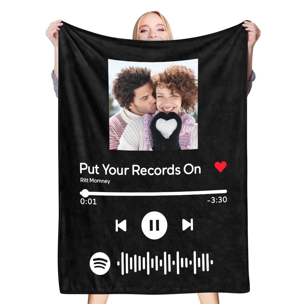 Scannable Music Code Photo Engraved Black Blanket with Package Gift for Couple - Estrella & The Stars