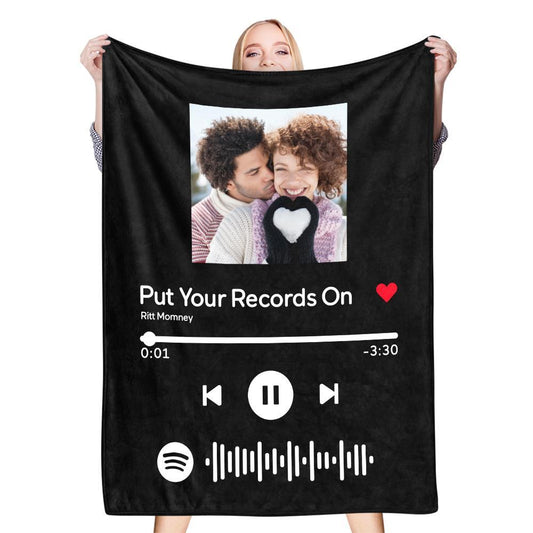 Scannable Music Code Photo Engraved Black Blanket with Package Gift for Couple - Estrella & The Stars