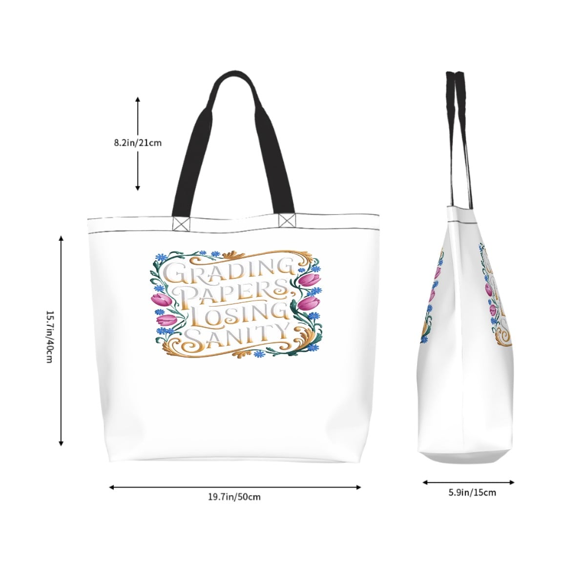 Teacher Grading Papers Losing Sanity - Large Tote - Estrella & The Stars