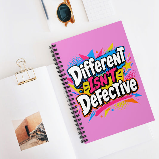 Different Isn't Defective Pink Spiral Notebook — Ruled Journal for Neurodiversity & Self‑Acceptance - Estrella & The Stars