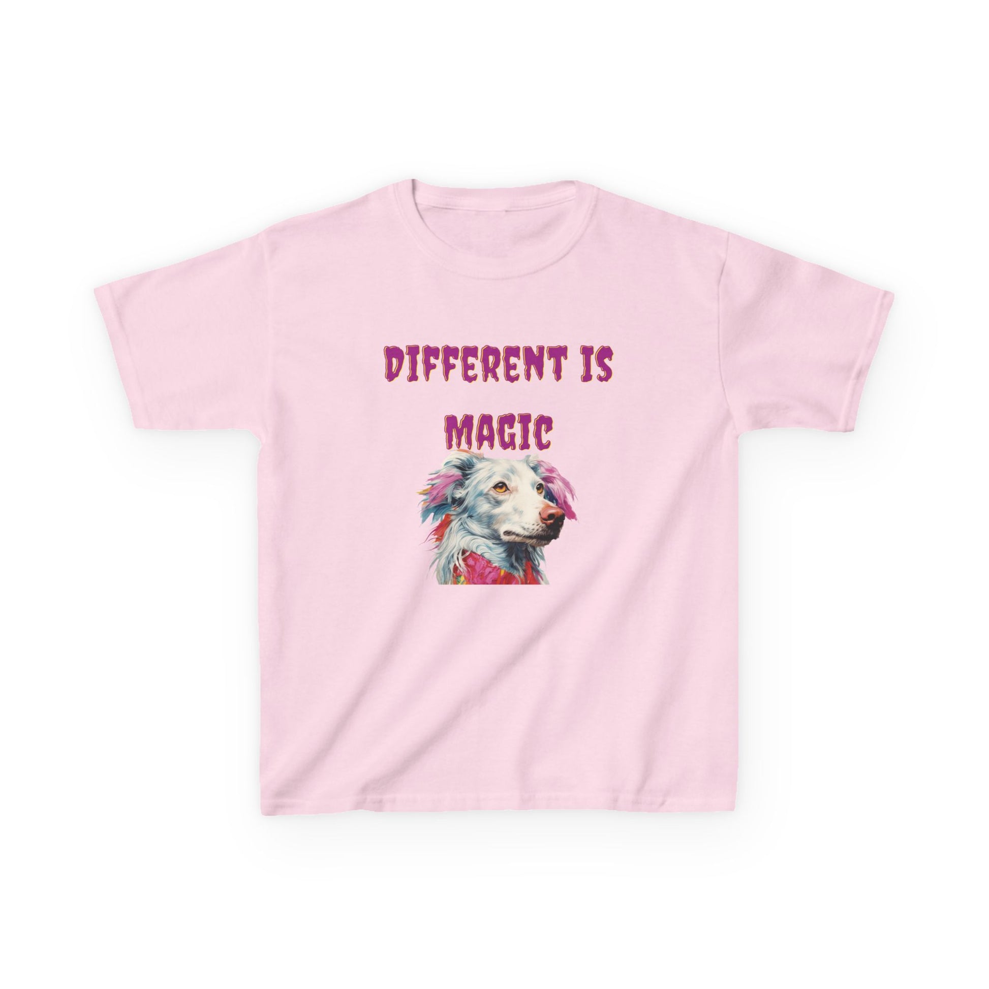 Kids T-Shirt — "Different Is Magic" Colorful Dog Graphic - Estrella & The Stars