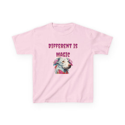 Kids T-Shirt — "Different Is Magic" Colorful Dog Graphic - Estrella & The Stars