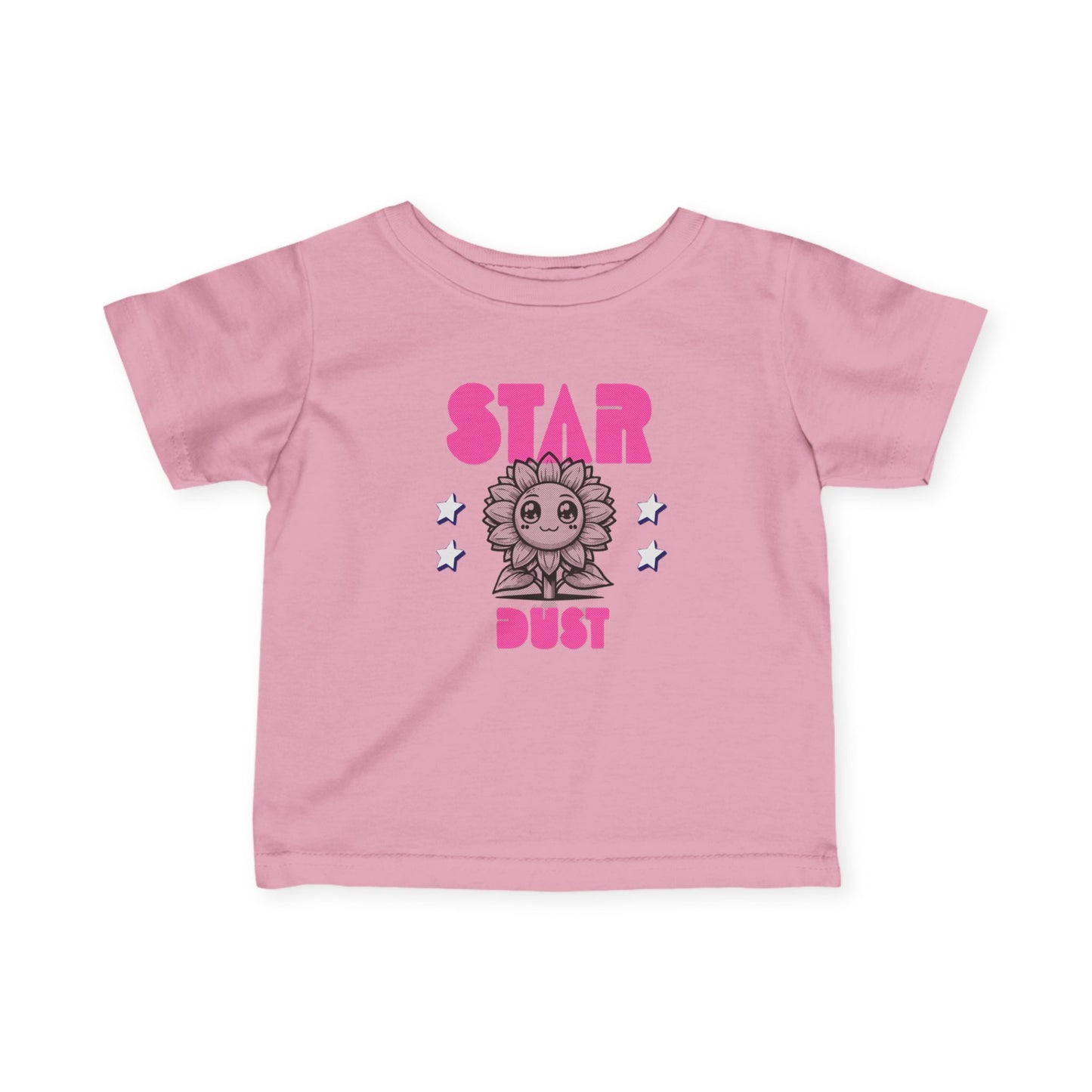 Infant Tee - 'Star Dust' Cute Sun Graphic Baby T-Shirt (Pink Retro Text) - Estrella & The Stars