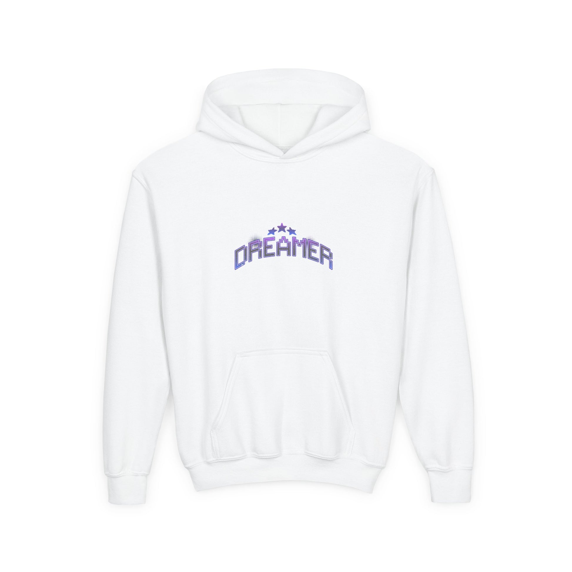 Youth Hoodie — "Dreamer" Purple Pixel Stars Kids Pullover - Estrella & The Stars