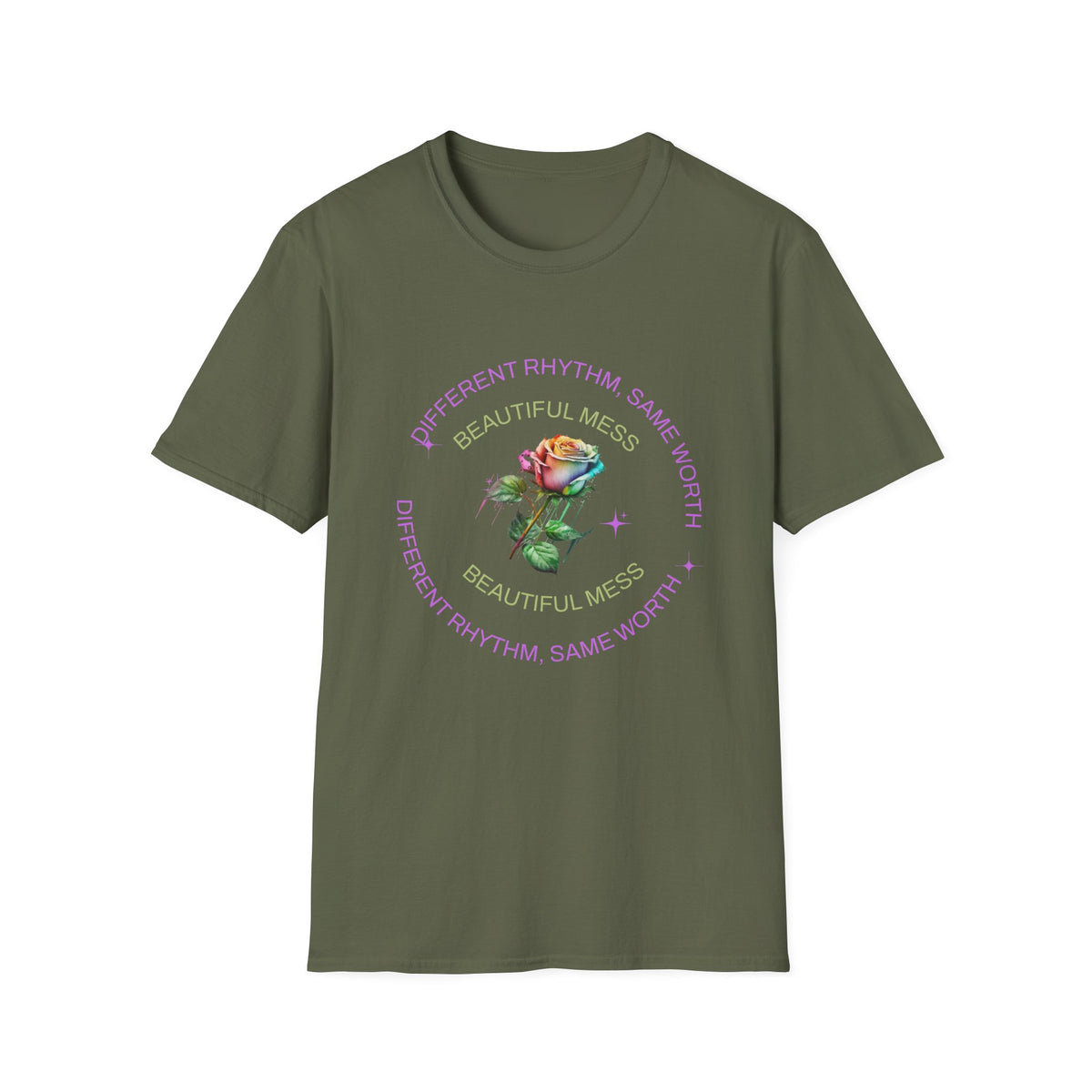 “Different Rhythm, Same Worth” Rose T-Shirt – Inspirational Floral Graphic Tee - Estrella & The Stars