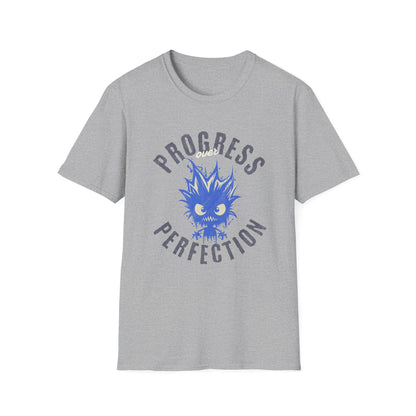 Progress Over Perfection T-Shirt — Motivational Graphic Tee with Spiky Cat Illustration - Estrella & The Stars