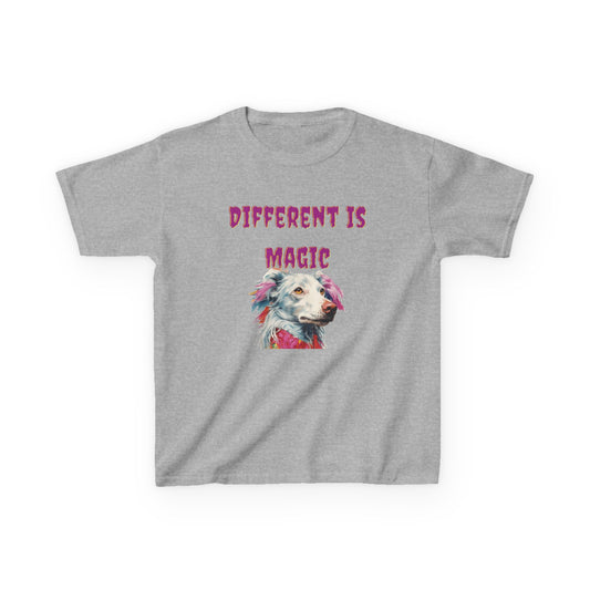 Kids T-Shirt — "Different Is Magic" Colorful Dog Graphic - Estrella & The Stars