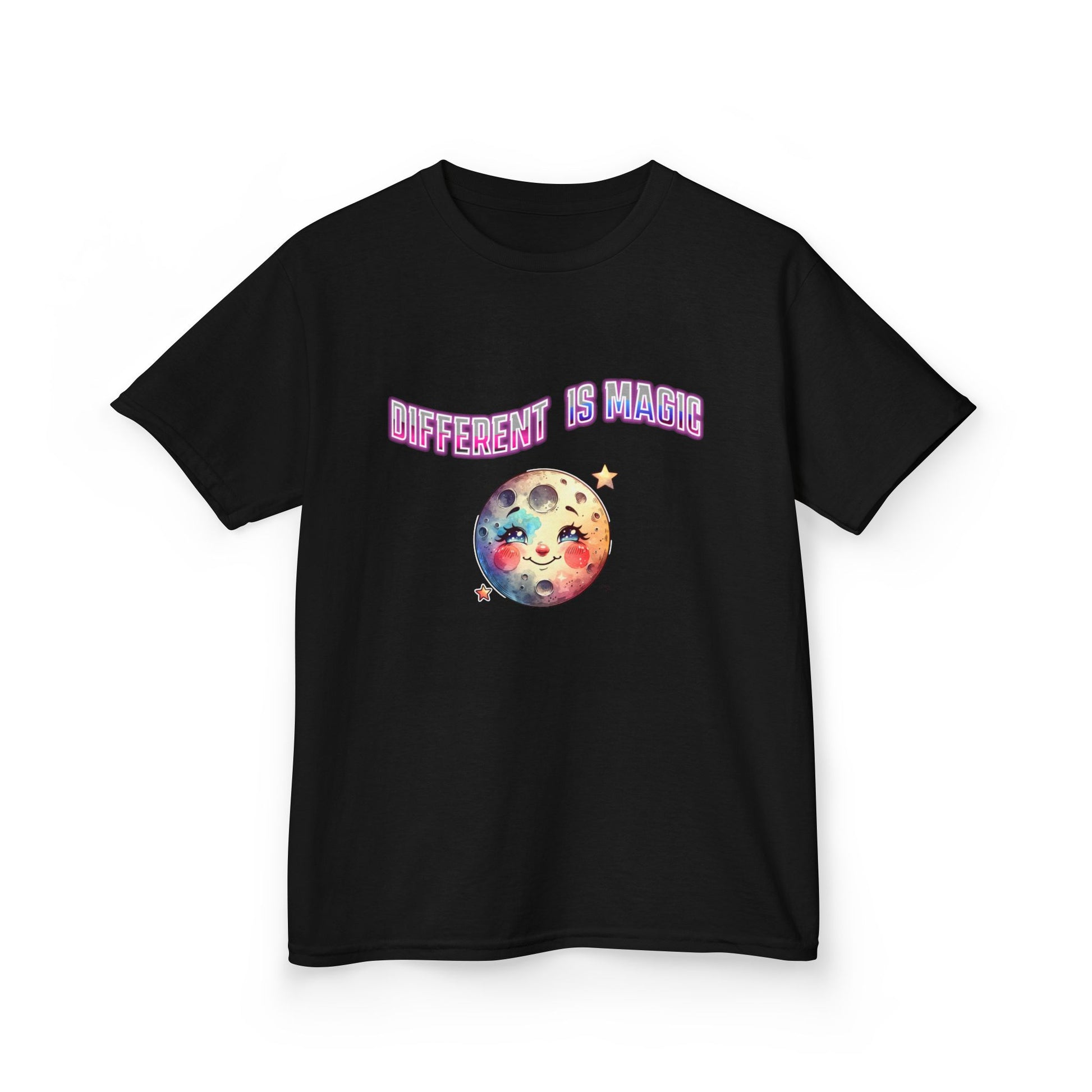 Kids Tee — "Different Is Normal" Rainbow Moon Graphic - Estrella & The Stars