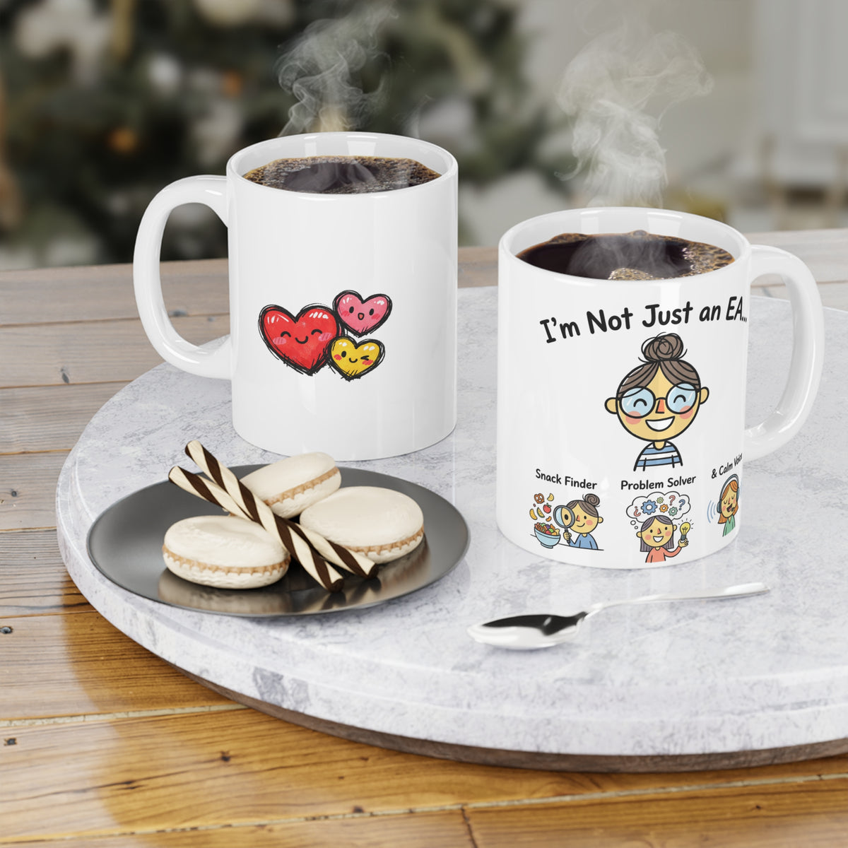 Cute Heart Cartoon Mug — "I'm Not Bossy, I'm the Snack Finder" Ceramic Coffee Cup - Estrella & The Stars