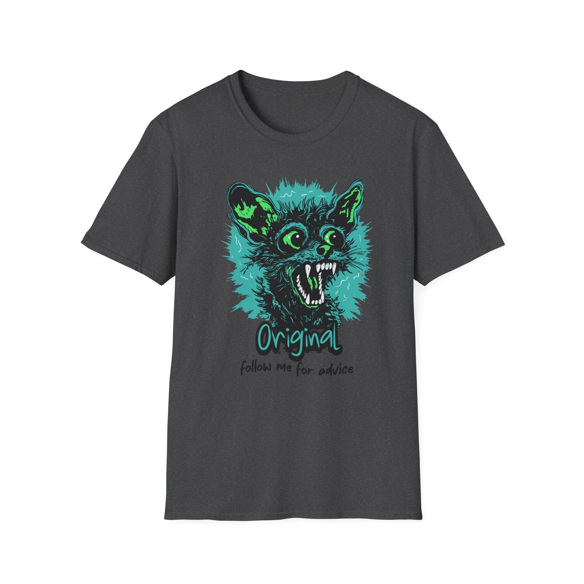 T-Shirt — 'Original: Follow Me For Advice' Retro Green Feral Cat Graphic - Estrella & The Stars