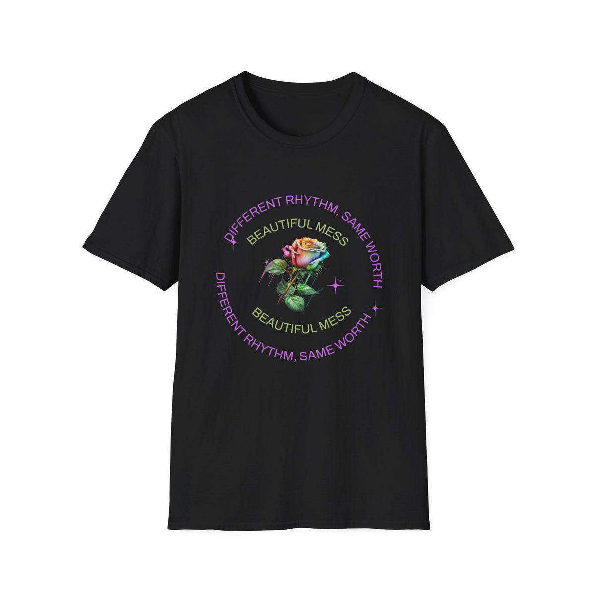 “Different Rhythm, Same Worth” Rose T-Shirt – Inspirational Floral Graphic Tee - Estrella & The Stars