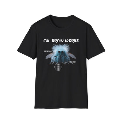 T-Shirt — "My Brain Works" Surreal Blue Creature Graphic Tee - Estrella & The Stars