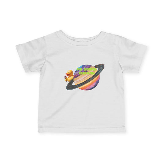 Infant Tee — Cute Rubber Duck on Saturn Baby T‑Shirt ("Aim Your Eyes") - Estrella & The Stars