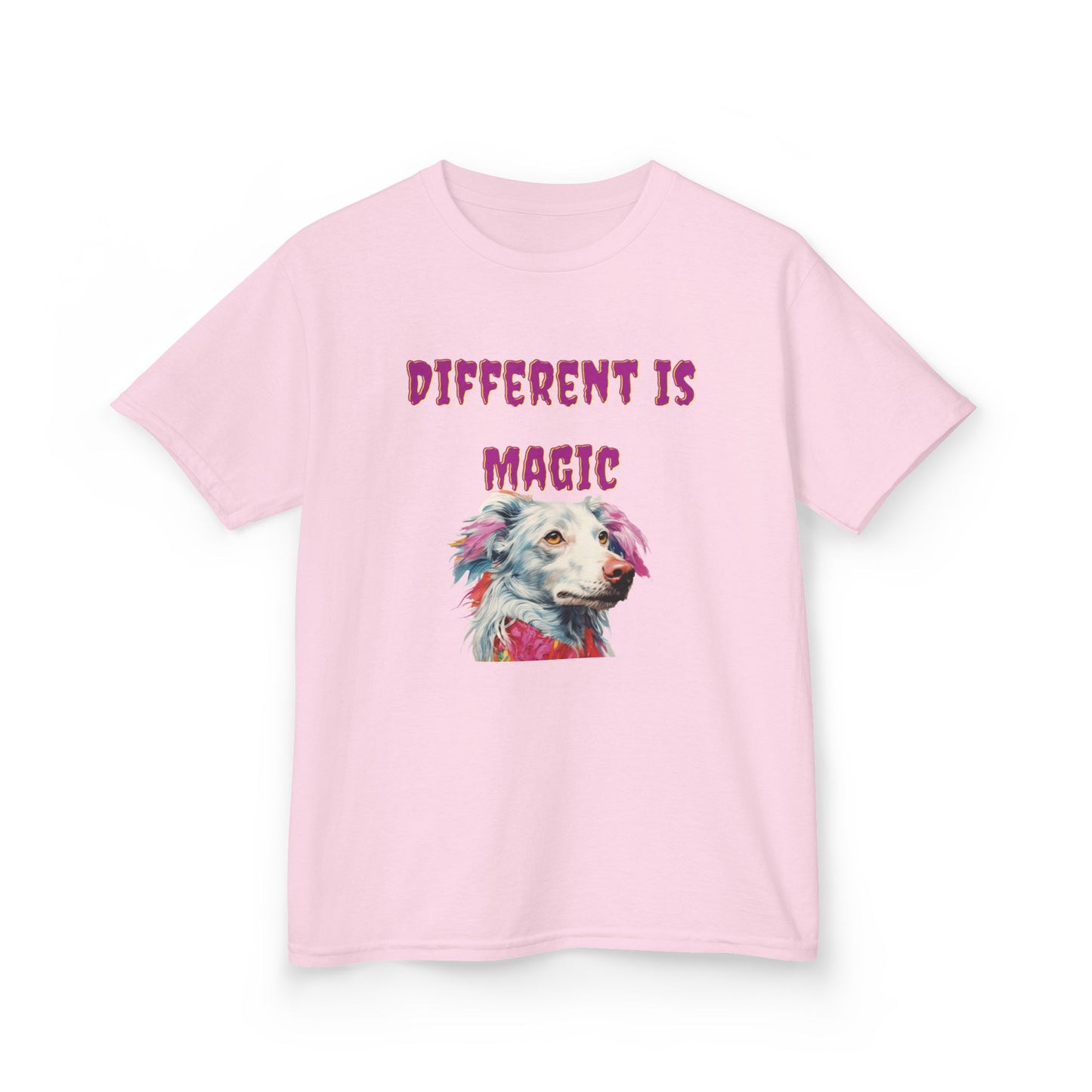 Kids T-Shirt — "Different Is Magic" Colorful Dog Graphic - Estrella & The Stars