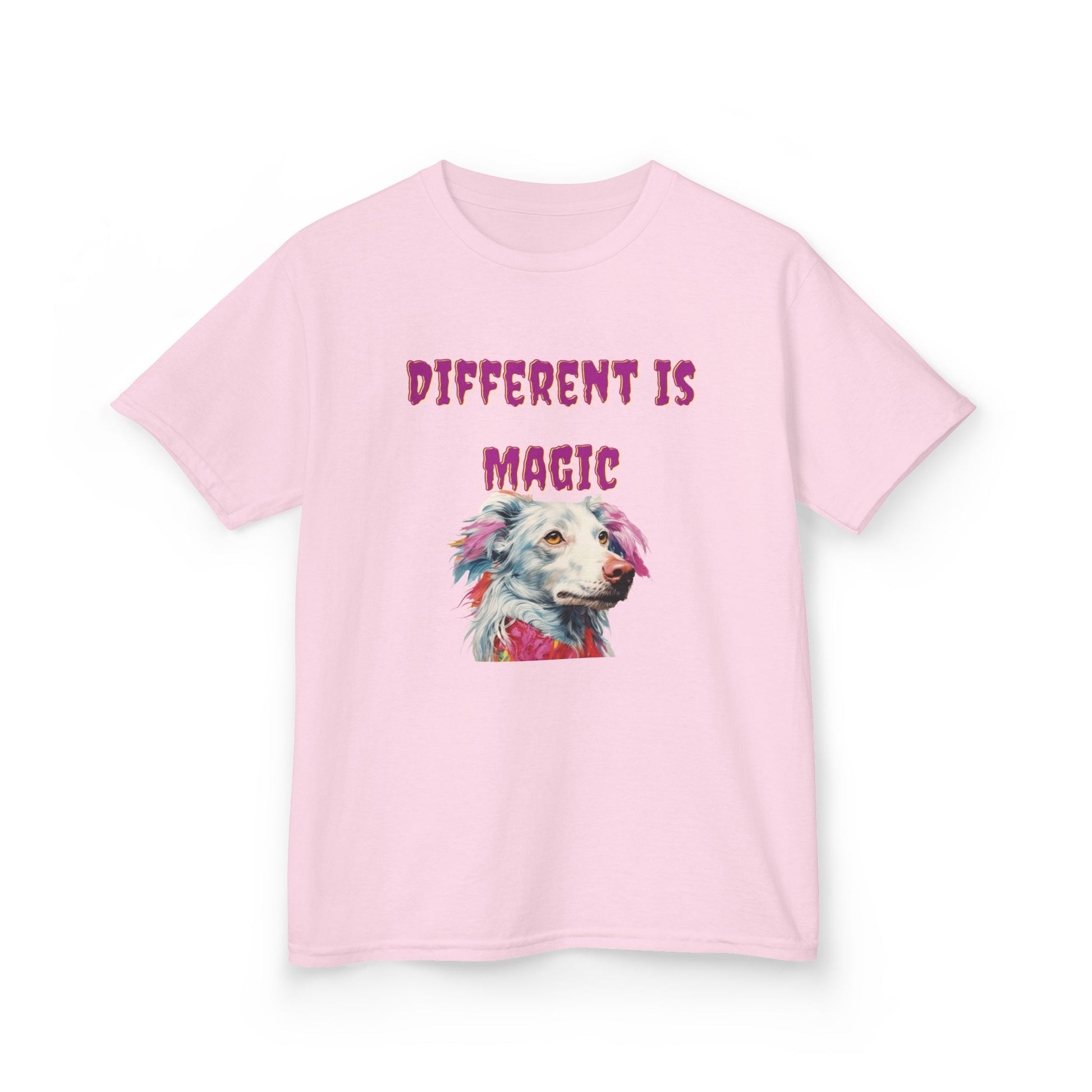 Kids T-Shirt — "Different Is Magic" Colorful Dog Graphic - Estrella & The Stars