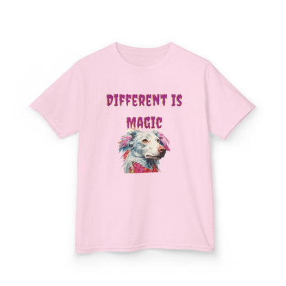Kids T-Shirt — "Different Is Magic" Colorful Dog Graphic - Estrella & The Stars