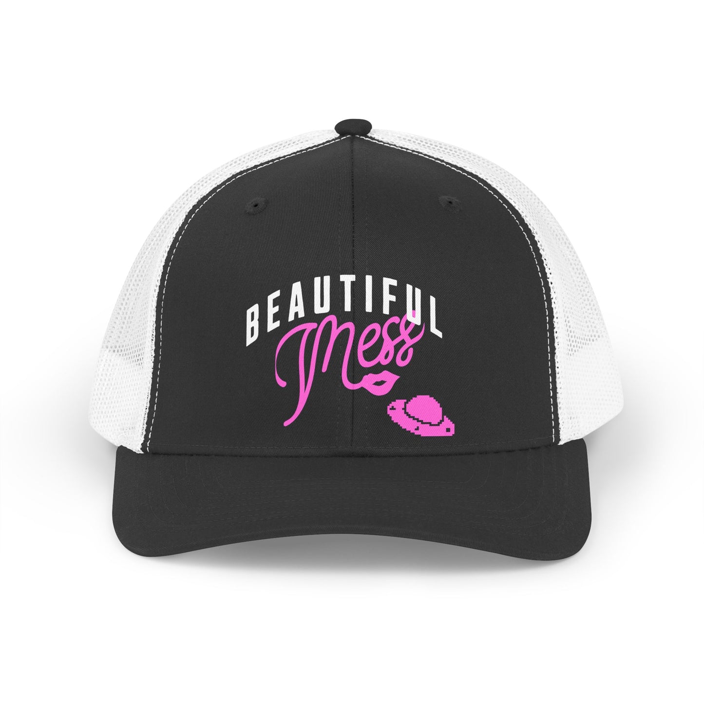 Copy of Beautiful Mess Trucker Hat - Retro Script Pink Accent Mesh Cap - Estrella & The Stars