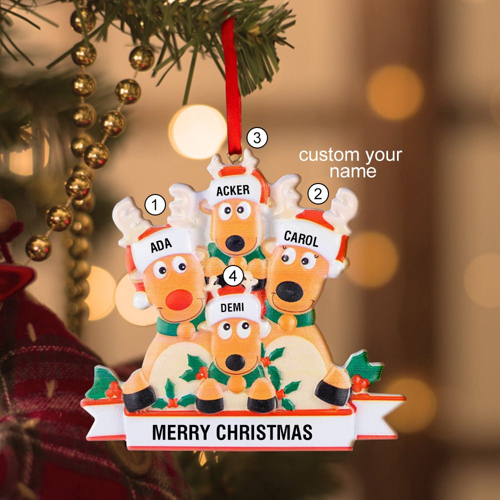Custom Name Reindeer Family Xmas Ornament Personalized Christmas Decoration Gifts - Estrella & The Stars