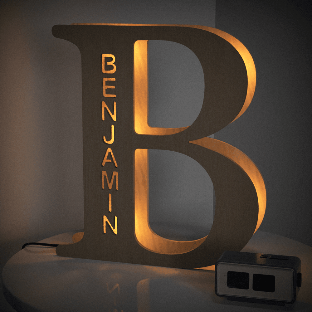 Personalised Wooden Letter Lamp Custom Name Alphabet Night Lights 19CM - Estrella & The Stars