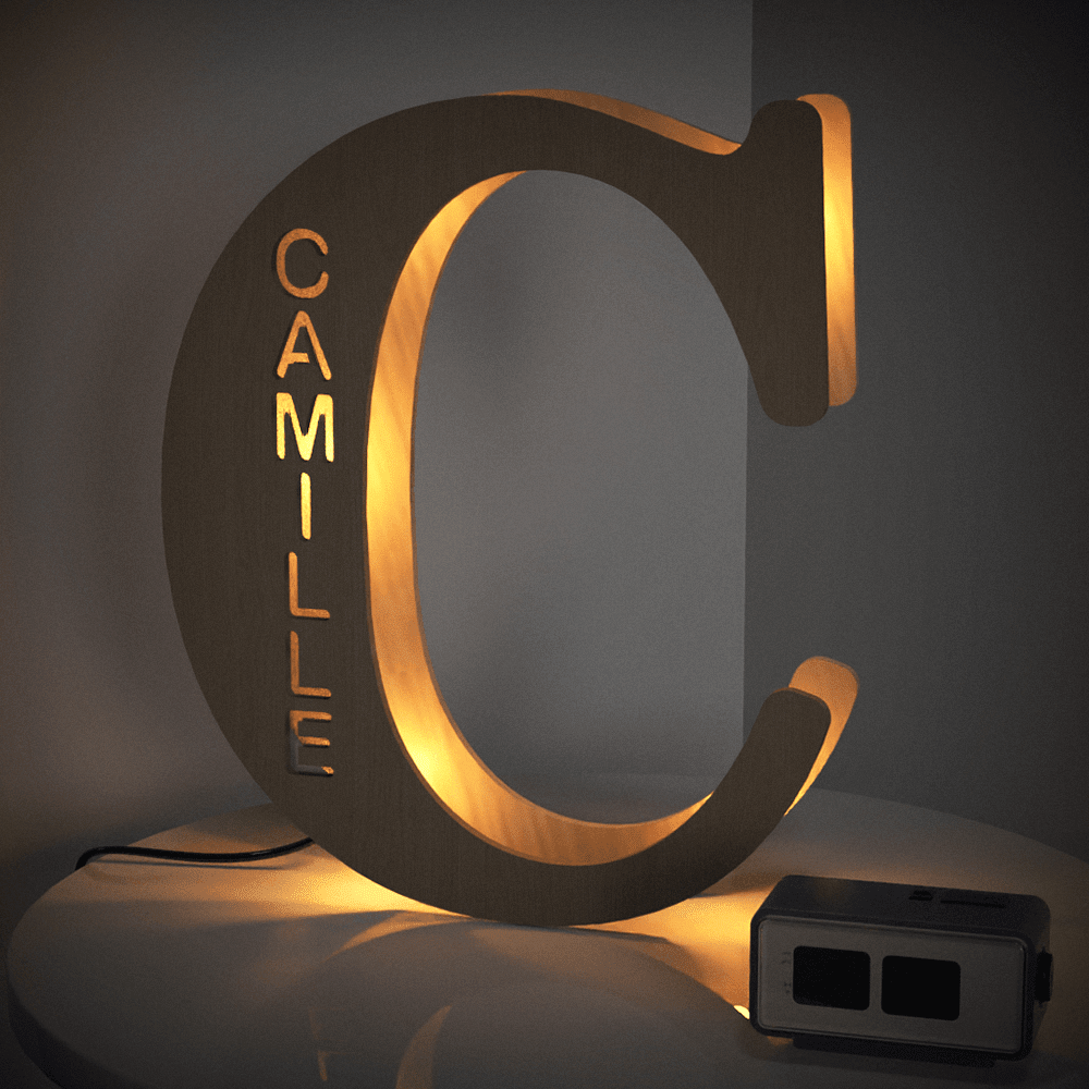 Personalised Wooden Letter Lamp Custom Name Alphabet Night Lights 19CM - Estrella & The Stars