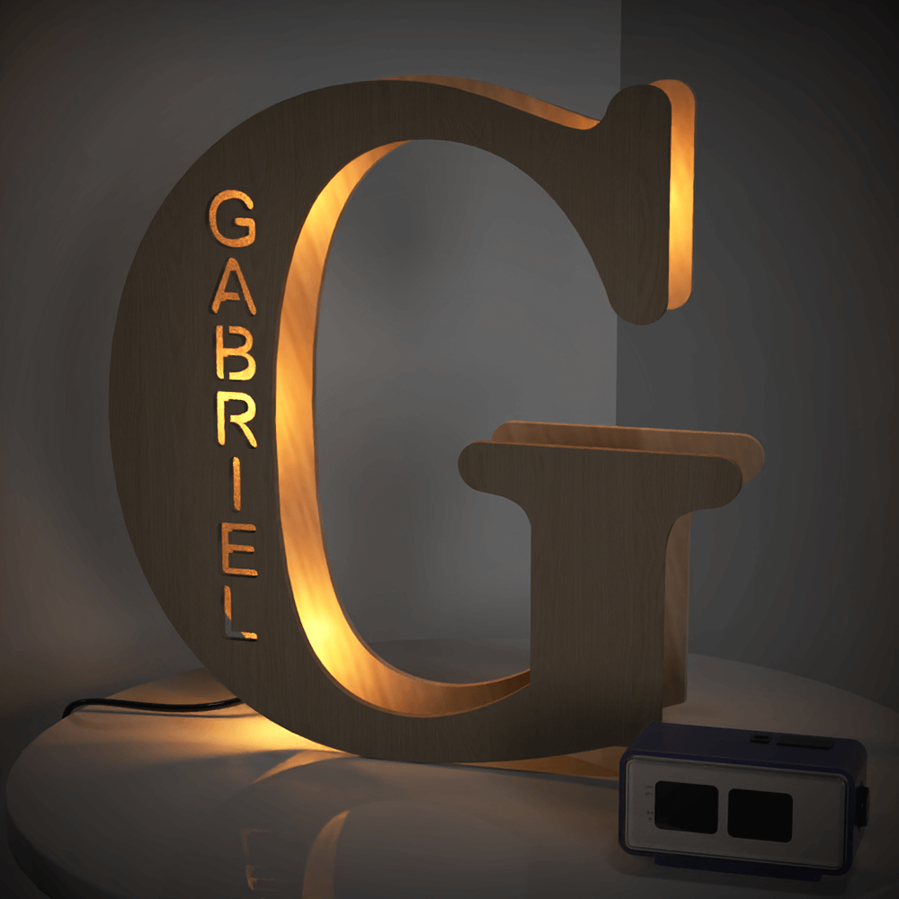 Personalised Wooden Letter Lamp Custom Name Alphabet Night Lights 19CM - Estrella & The Stars
