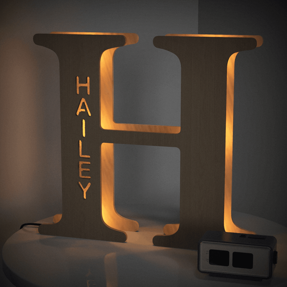Personalised Wooden Letter Lamp Custom Name Alphabet Night Lights 19CM - Estrella & The Stars
