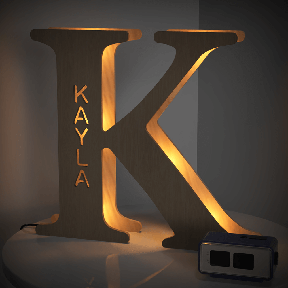 Personalised Wooden Letter Lamp Custom Name Alphabet Night Lights 19CM - Estrella & The Stars
