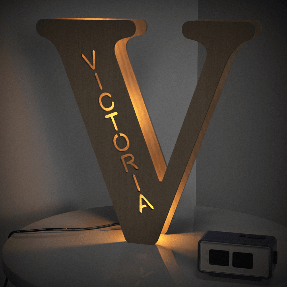 Personalised Wooden Letter Lamp Custom Name Alphabet Night Lights 19CM - Estrella & The Stars