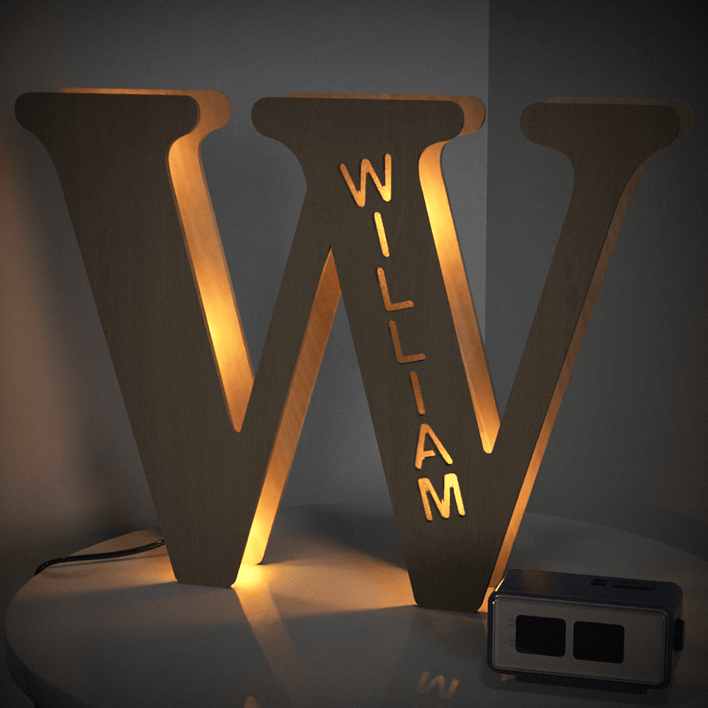 Personalised Wooden Letter Lamp Custom Name Alphabet Night Lights 19CM - Estrella & The Stars