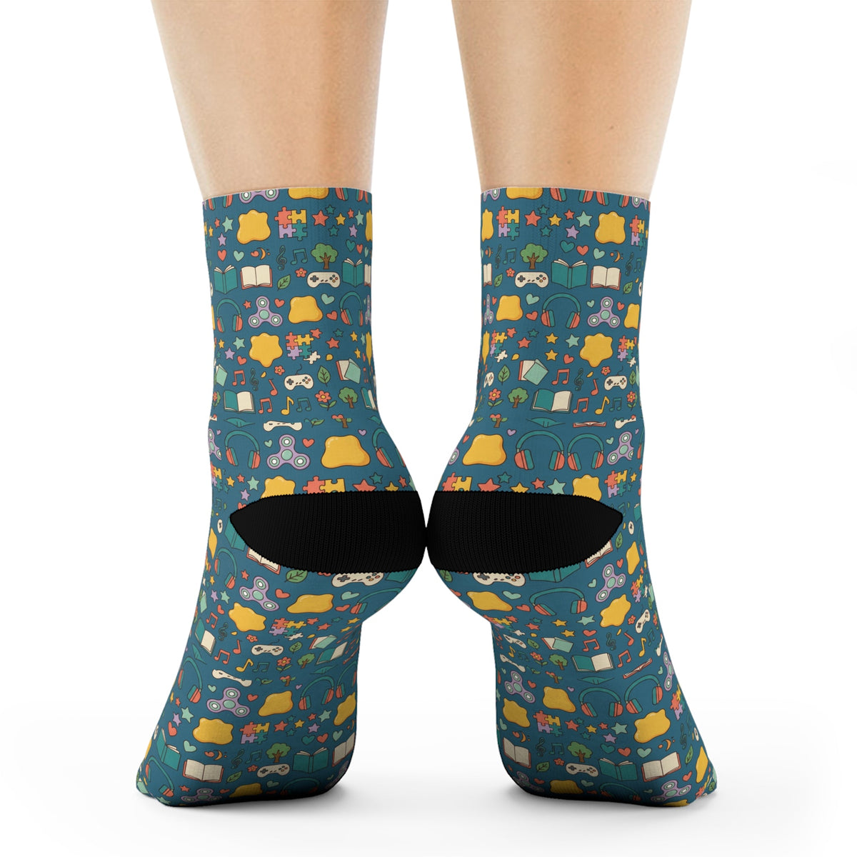 Blue Woodland Animal Crew Socks — Cute Forest Pattern Socks for Kids & Adults - Estrella & The Stars