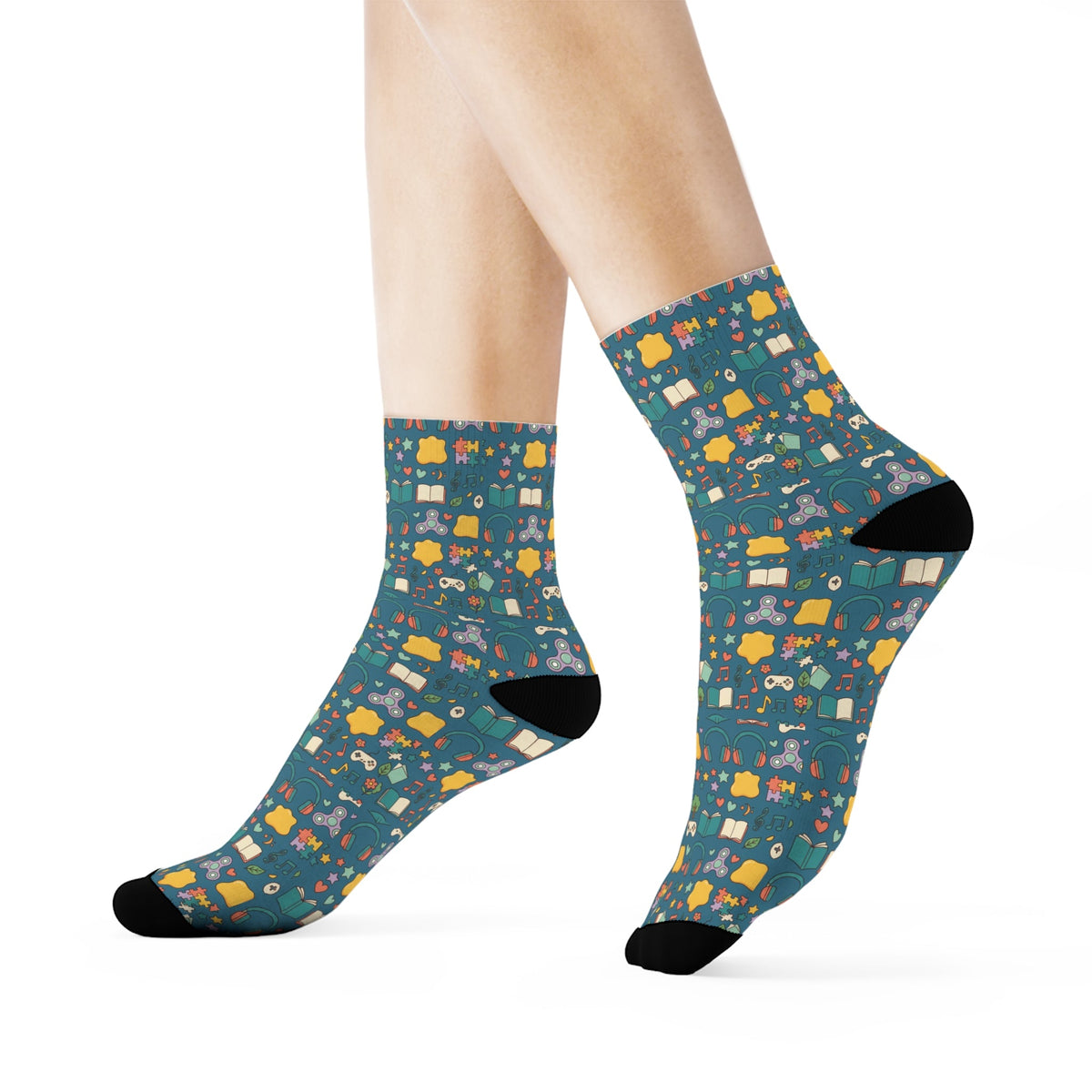 Blue Woodland Animal Crew Socks — Cute Forest Pattern Socks for Kids & Adults - Estrella & The Stars
