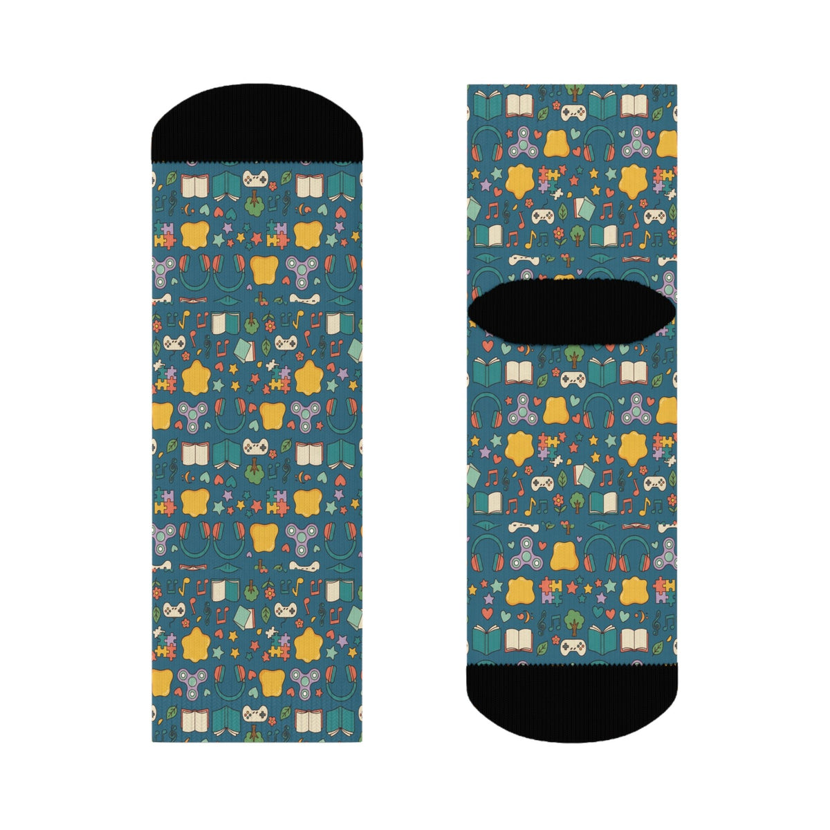 Blue Woodland Animal Crew Socks — Cute Forest Pattern Socks for Kids & Adults - Estrella & The Stars