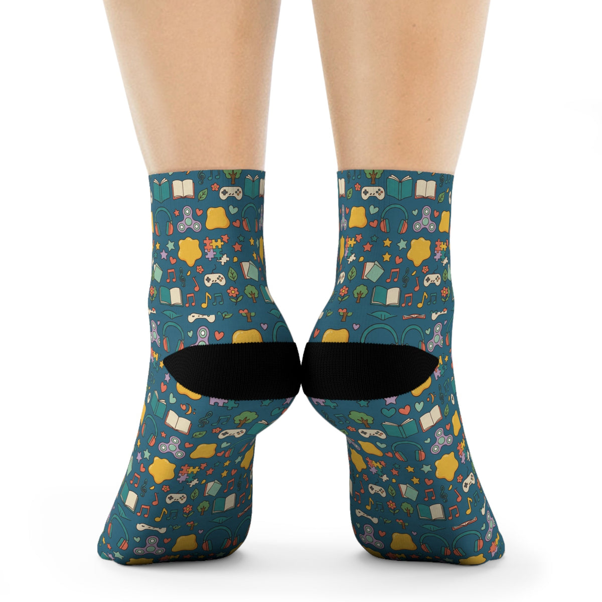 Blue Woodland Animal Crew Socks — Cute Forest Pattern Socks for Kids & Adults - Estrella & The Stars